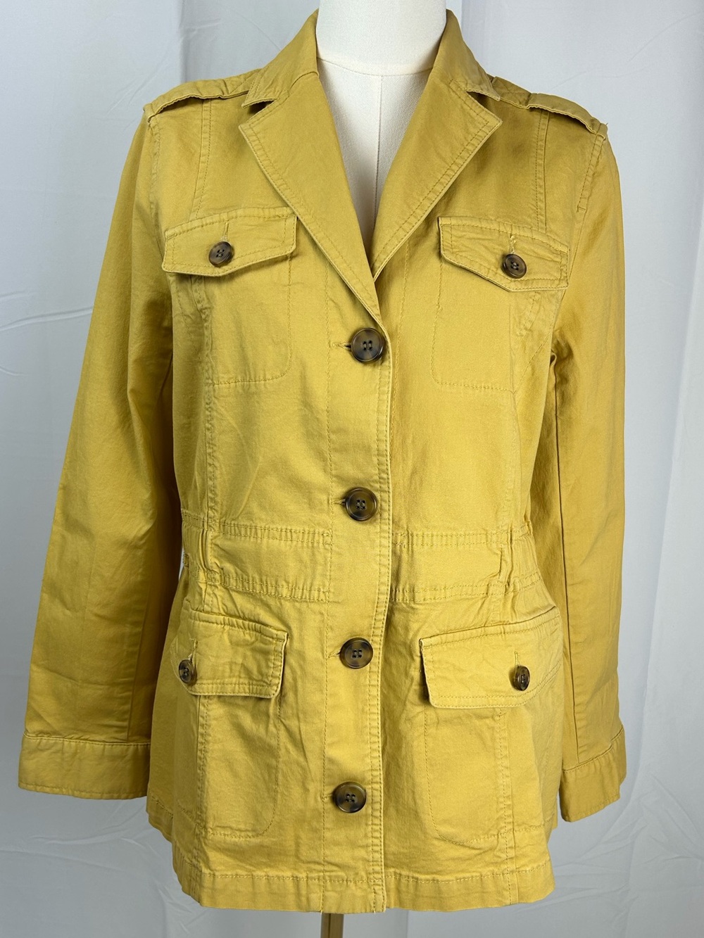 Talbots Stretch Canvas Button Front Lightweight Chore Jacket w/ Drawstring Waist - Picture 2 of 11